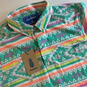 Chubbies 1/4 Pop Over Button Up Men L SLIM Hawaiian Beach Cali Surf Retro Aztec